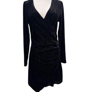EUC BCBGeneration Women's Black Velvet V-Neck Long-Sleeve Mini Dress 10